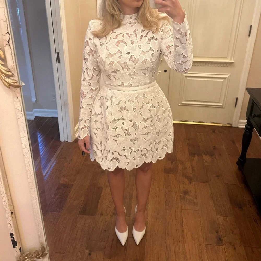 NADINE MERABI Ivory Lace Long Sleeve Dress - Picture 4 of 5